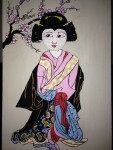 portrait d'une Geisha , tableau sur bois.